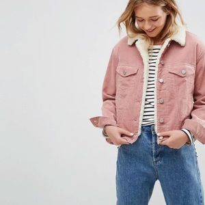 ASOS Pink Cropped Corduroy Jacket (Sherpa lined)